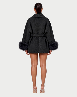 RULLY Plush Cuffs Drop-Shoulder Wrap Coat