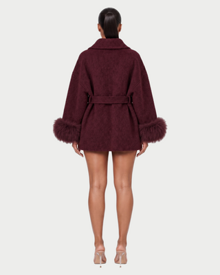 RULLY Plush Cuffs Drop-Shoulder Wrap Coat