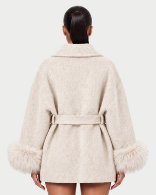 RULLY Plush Cuffs Drop-Shoulder Wrap Coat