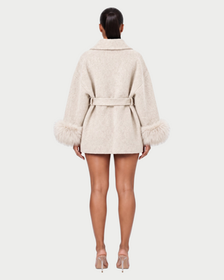 RULLY Plush Cuffs Drop-Shoulder Wrap Coat