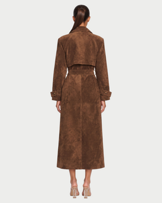 REXA Double-Breasted Waist-Tie Long Trench Coat