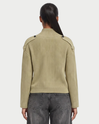 XONA Button Front High-Neck Ribbed Knit Cardigan