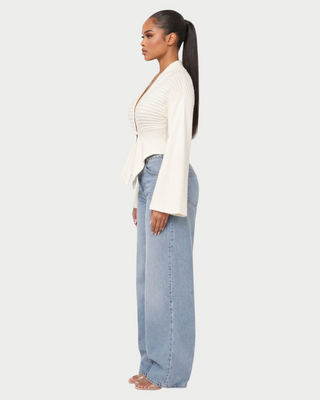 VINTA Single-Button Ribbed Long-Sleeve Cardigan