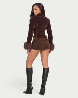 KRISTA Belted Suede Mini Skirt