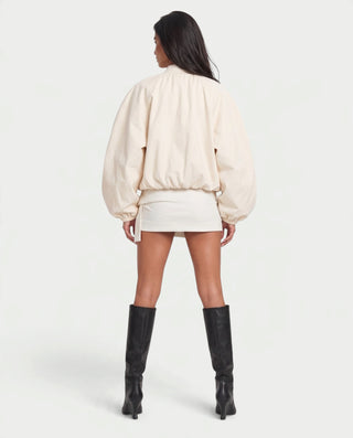ELVA Oversized Balloon Sleeve Zip-Up Bomber Jacket