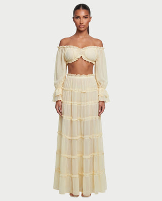 TALSIE Ruffle Off-Shoulder Top & Tiered Maxi Skirt Set