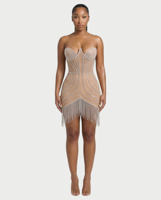 ARCY Crystal Tassel Bodycon Mini Dress