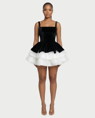 QUIRA Layered Tulle Peplum Mini Dress