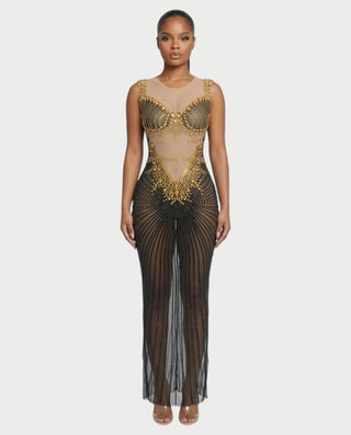 SYVON Crystal Mesh Maxi Dress