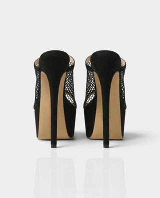 HARYANIE Mesh Peep Toe Platform Stiletto Mule Heels