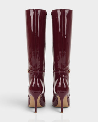 YENG Pointed Toe Patent Leather Knee-High Stiletto Boots