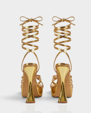 NOVANYA Metallic Strappy Leg-Wrap Stiletto Heels