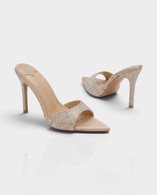 VALEMA Rhinestone Pointed-Toe Stiletto Mule Heels