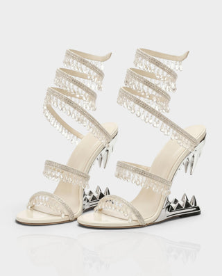 ALFEA Crystal Fringe Multi-Strap Sculpted Fang Heels