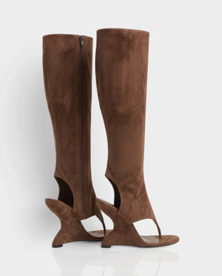ADDILYN Knee-High Thong Toe Sculpted Wedge Heel Boots