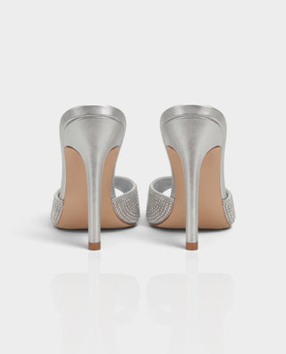 VALERYA Crystal Embellished Pointed-Toe High Heel Mule Sandals