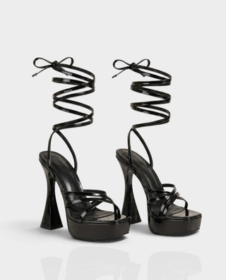 NOVANYA Metallic Strappy Leg-Wrap Stiletto Heels