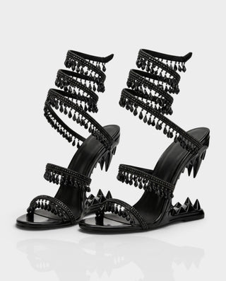 ALFEA Crystal Fringe Multi-Strap Sculpted Fang Heels