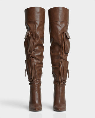 ZARLITA Tassel Cargo Over-the-Knee High Heel Boots