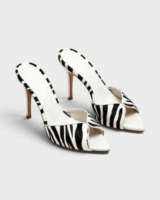 ELIVA Zebra Print Pointed Toe Stiletto Mule Heels