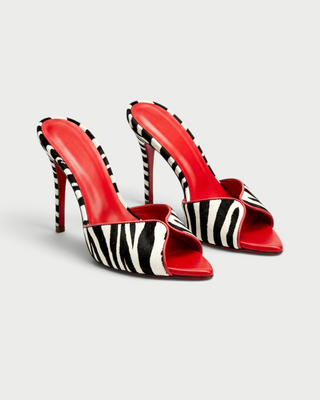 ELIVA Zebra Print Pointed Toe Stiletto Mule Heels