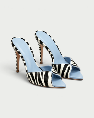 ELIVA Zebra Print Pointed Toe Stiletto Mule Heels