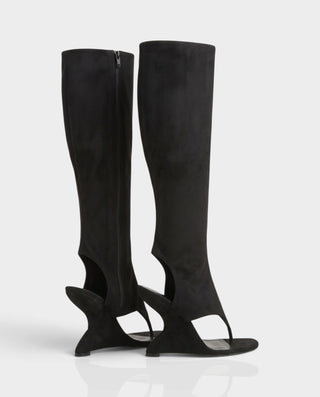 ADDILYN Knee-High Thong Toe Sculpted Wedge Heel Boots