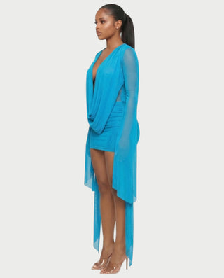 Vestido mini drapeado con cuello vuelto CAROL