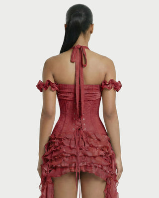 VALORIA Corset Ruffle Hem Mini Dress