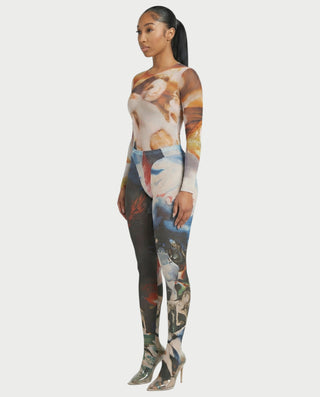 Conjunto de top y medias de malla con estampado abstracto SHELBY