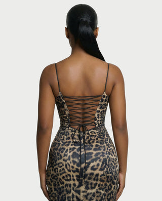 CAITLYN Leopard Print Lace-up Waist Maxi Dress Celestia CAITLYN Leopard Print Lace-up Waist Maxi Dress Celestia