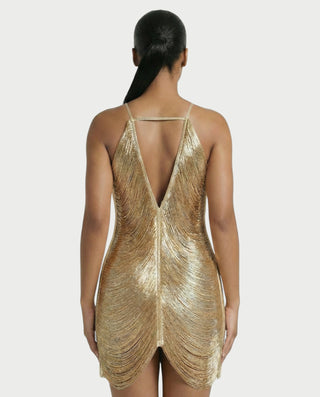 Vestido mini de malla con aberturas y detalle de cadena de JUVIA