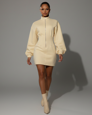 RINNA Zip Front Mock-Neck Jumper Dress