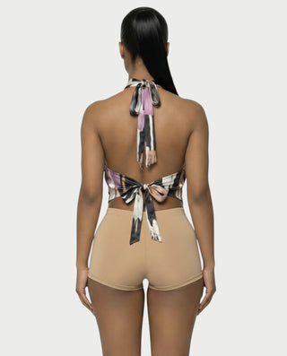 Conjunto de top y pantalones cortos de cuello alto sin espalda MAEVYN