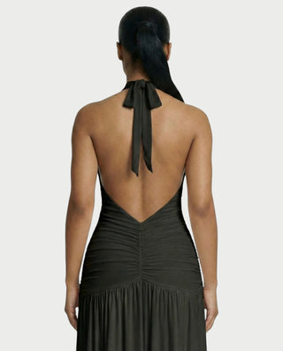 SORAYA Backless Halter Plunge Maxi Dress