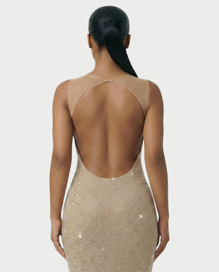 Vestido largo con espalda abierta y adornos de diamantes de imitación de JADA