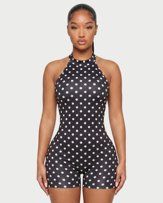 AMILA Polka Dot Open-Back Bodycon Romper