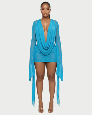 Vestido mini drapeado con cuello vuelto CAROL