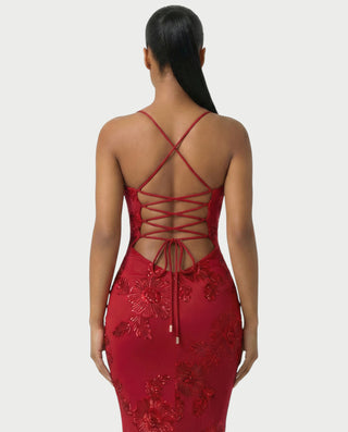 LIVARA Embroidered Floral Corset Maxi Dress