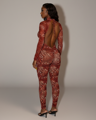 KHIONE Leopard Print Mock Neck Jumpsuit