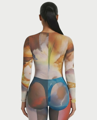 Conjunto de top y medias de malla con estampado abstracto SHELBY