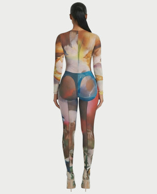 Conjunto de top y medias de malla con estampado abstracto SHELBY