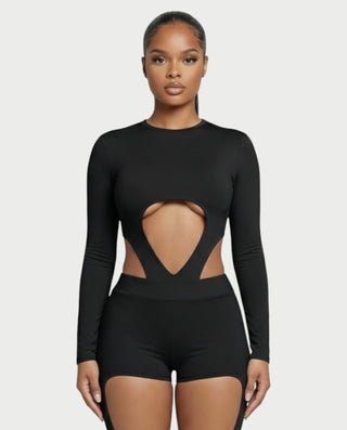 CELLA Cutout Long Sleeve Bodysuit & Shorts Set