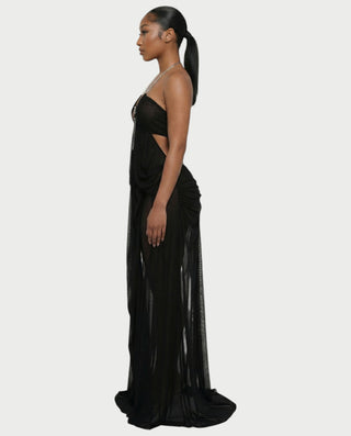 ALUMA Crystal Chain Sheer Flow Maxi Dress