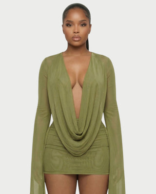 Vestido mini drapeado con cuello vuelto CAROL