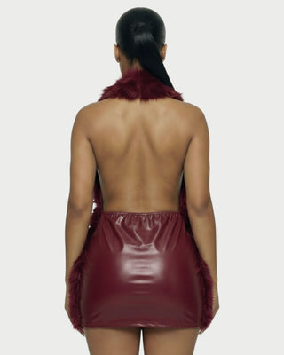 Minivestido de cuero con ribete de piel sintética de GIVELLE