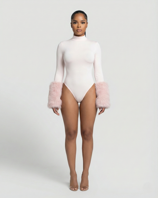 JALIYA Long-Sleeve Faux Fur Cuff Bodysuit