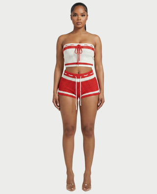 BELLE Striped Crochet Knit Top & Short Set