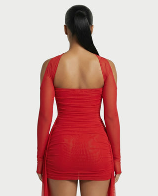 after hours sheer mesh embellished mini dress in red Red Gold Sequin Mesh Dress Knee Length Dresses For Ladies Hartley Lace-Up Sequin Mesh Bodycon