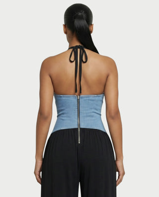 Mono de pierna ancha con cuello halter y espalda descubierta de AMARIS